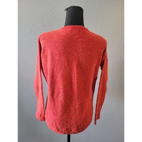 Madewell Wool Alpaca Blend Red Orange 3/4 Button Sweater Womens XS Waffle - Picture 8 of 13